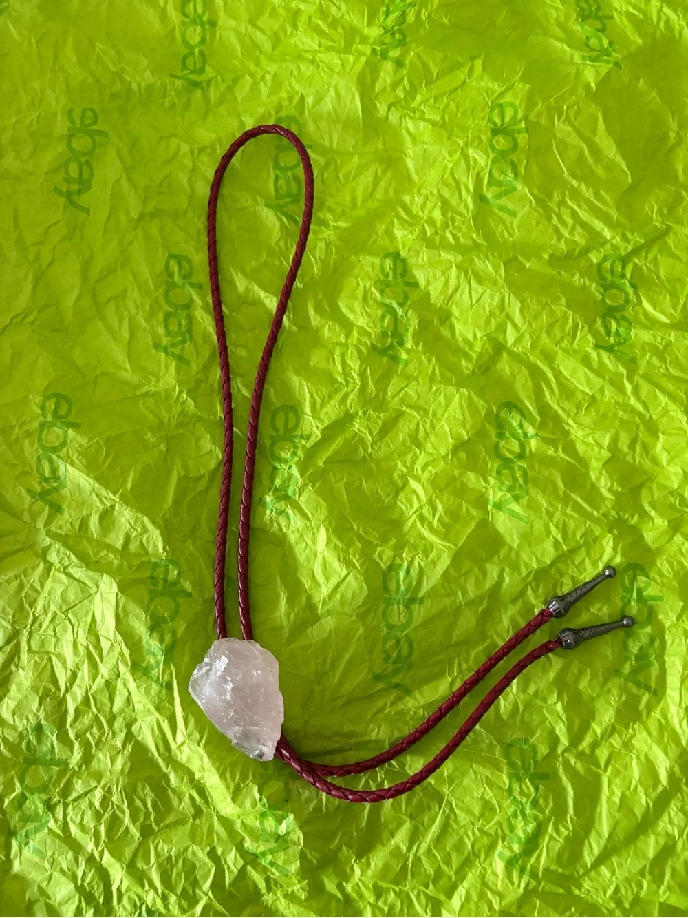 Raw Rose Quartz Pendant on Braided Cord - Pink Crystal Necklace